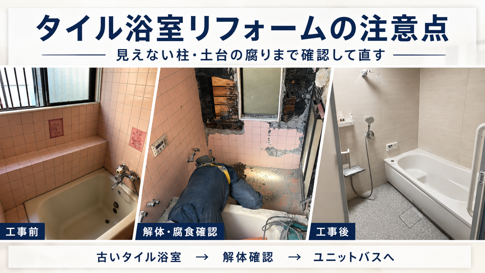 浴室リフォームで柱が腐っていたら?タイル浴室の注意点と費用